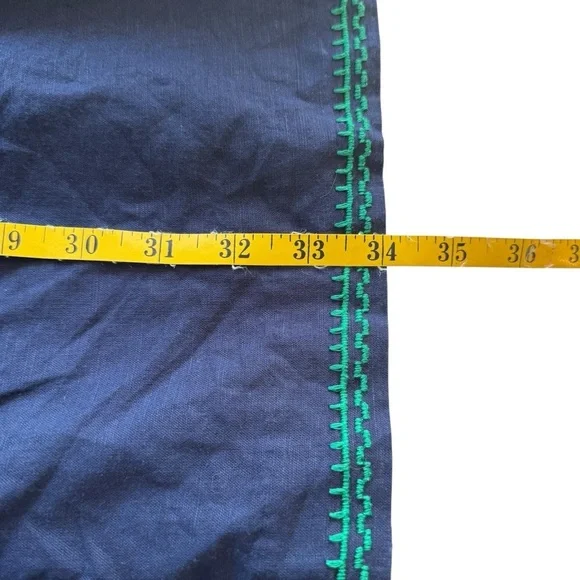 J Crew Factory Shift Dress Med Navy Blue Green Embroidered Linen‎ Blend Pockets - Picture 10 of 12